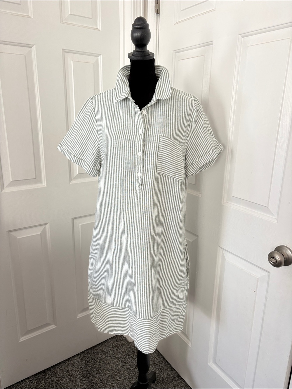 Garnet Hill Linen Relaxed Striped Popover Shirtdress